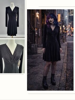 NWT Vintage 90s Whimsigoth Black Dress Witchy A Line Long Sleeve 10